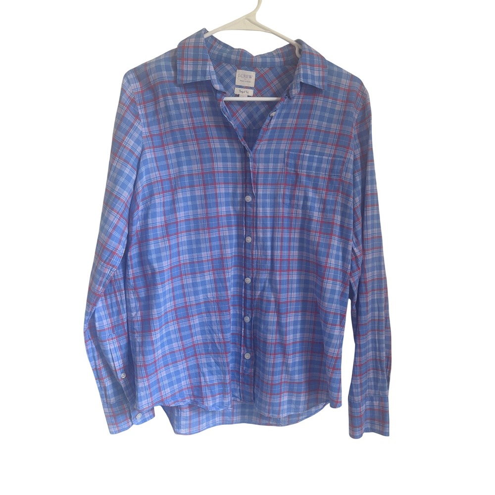 J.Crew Perfect Fit Plaid Button Down Shirt Blue Red Cotton Womens Medium